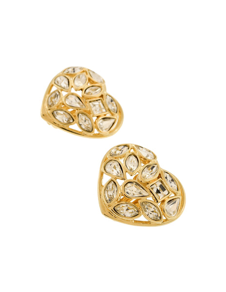 YSL Vintage Gold Aphrodite Rhinestone Heart Earrings