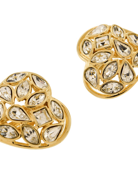 YSL Vintage Gold Aphrodite Rhinestone Heart Earrings
