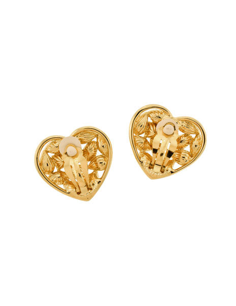 YSL Vintage Gold Aphrodite Rhinestone Heart Earrings