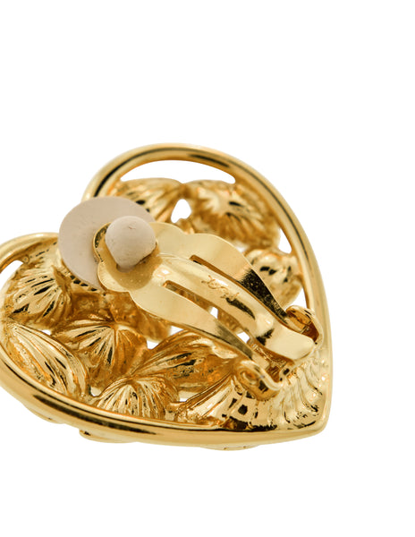 YSL Vintage Gold Aphrodite Rhinestone Heart Earrings