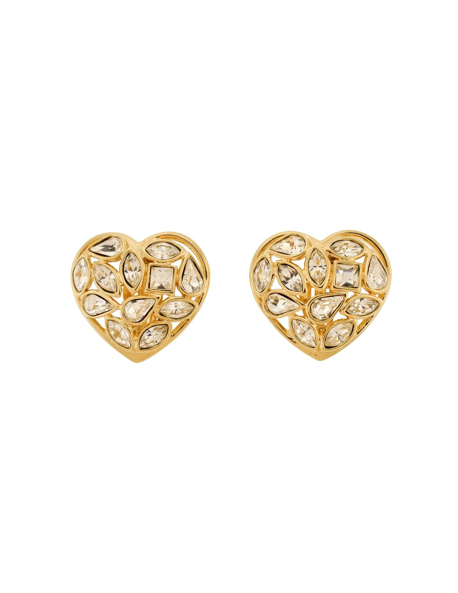 YSL Vintage Gold Aphrodite Rhinestone Heart Earrings