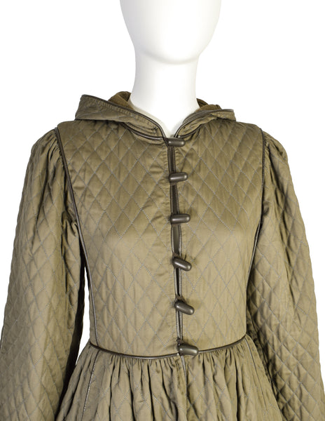 Yves Saint Laurent Vintage 1977 Russian Inspired Green Quilted Hooded Coat