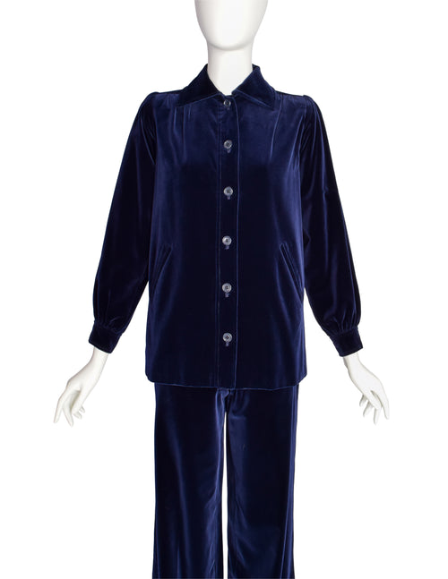Yves Saint Laurent ベルベットテーラードジャケット　アーカイブ Yves Saint Laurent Vintage Early 1970s Midnight Blue Velvet