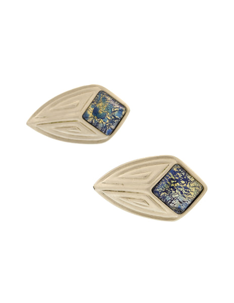 YSL Vintage Matte Silver and Blue Dichroic Glass Glass Earrings