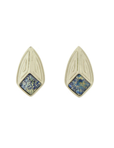 YSL Vintage Matte Silver and Blue Dichroic Glass Glass Earrings