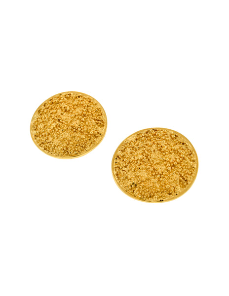 YSL Vintage Gold Textured Nugget Round Disc Earrings