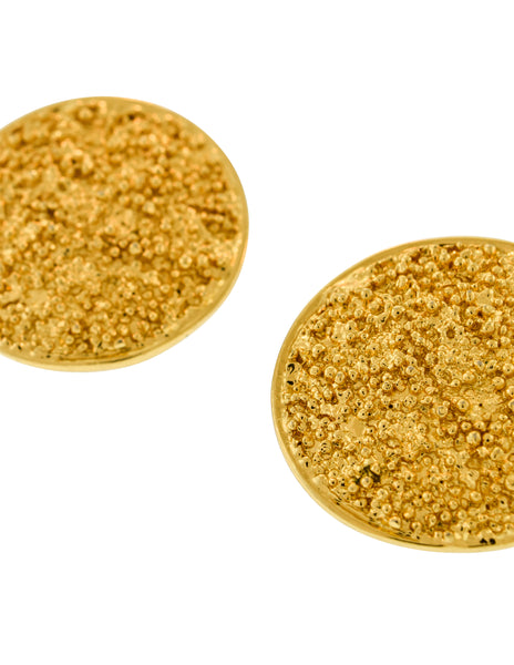 YSL Vintage Gold Textured Nugget Round Disc Earrings
