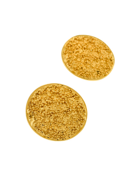 YSL Vintage Gold Textured Nugget Round Disc Earrings