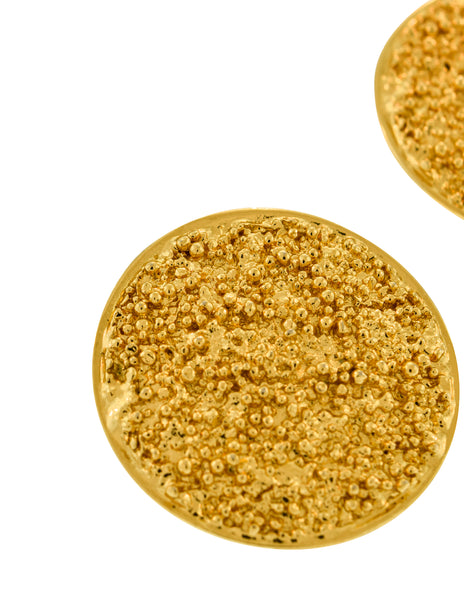 YSL Vintage Gold Textured Nugget Round Disc Earrings