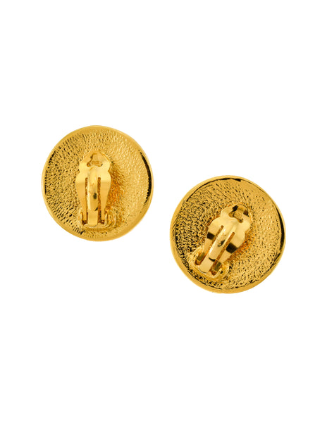 YSL Vintage Gold Textured Nugget Round Disc Earrings