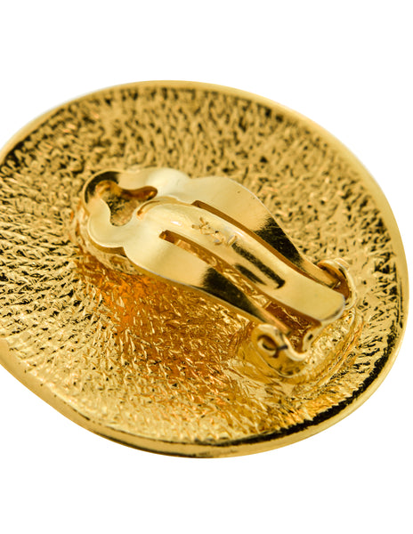YSL Vintage Gold Textured Nugget Round Disc Earrings