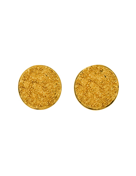 YSL Vintage Gold Textured Nugget Round Disc Earrings