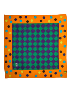 Yves Saint Laurent Vintage Multicolor Harlequin Checkerboard Polka Dot Cotton Scarf