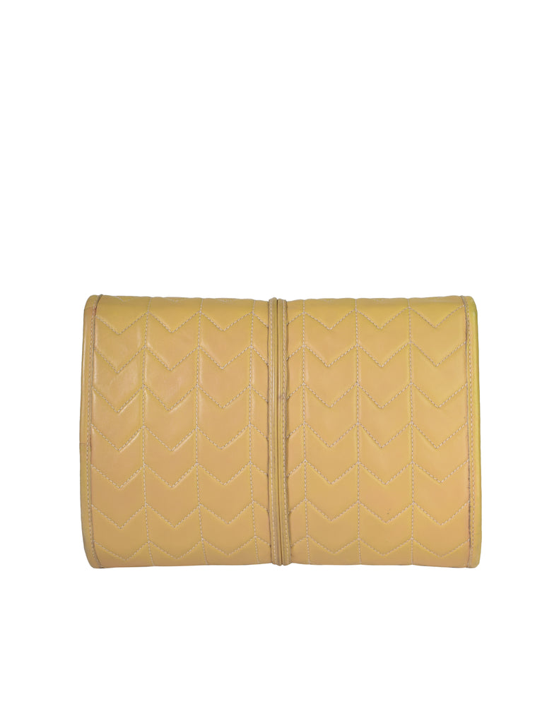 Yves Saint Laurent Vintage Chevron Quilted Beige Leather Wooden