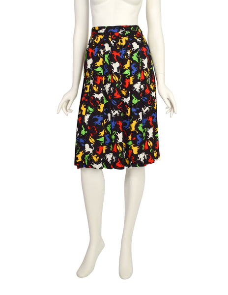Yves Saint Laurent Vintage Multicolor Zodiac Star Sign Print Pleated Skirt