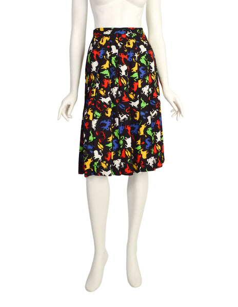 Yves Saint Laurent Vintage Multicolor Zodiac Star Sign Print Pleated Skirt