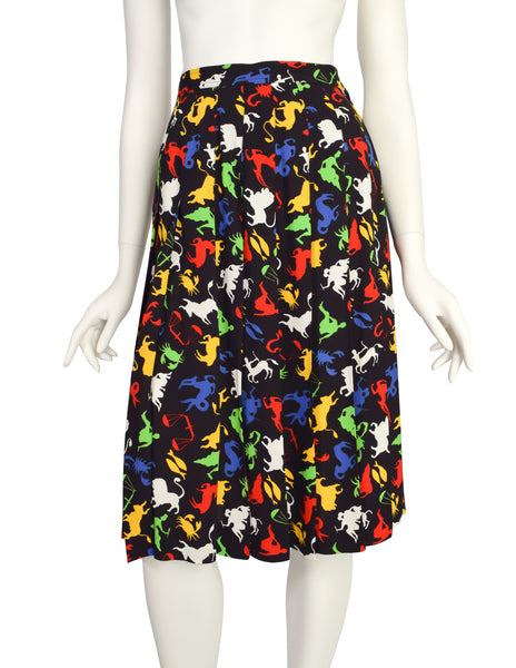 Yves Saint Laurent Vintage Multicolor Zodiac Star Sign Print Pleated Skirt