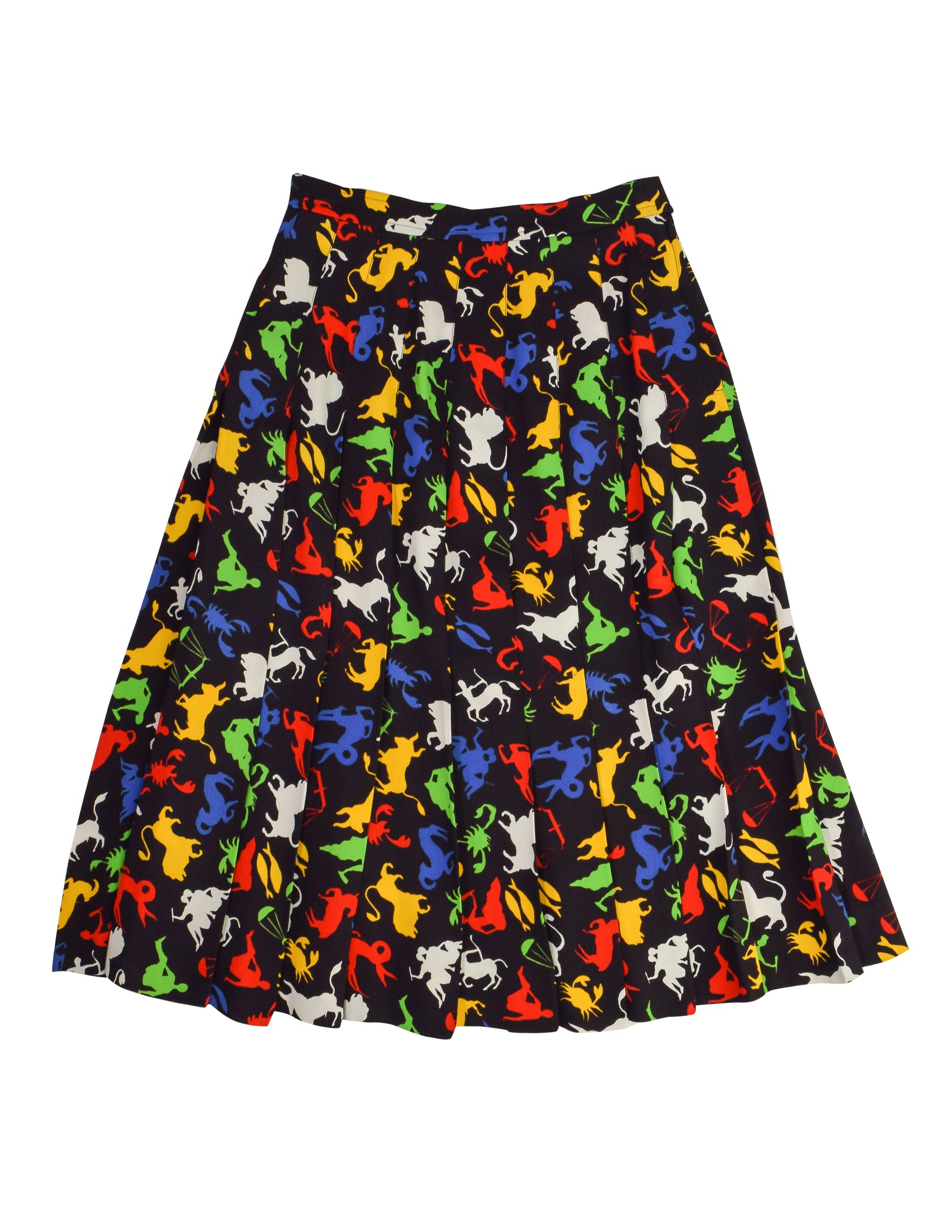 Yves Saint Laurent Vintage Multicolor Zodiac Star Sign Print Pleated Skirt