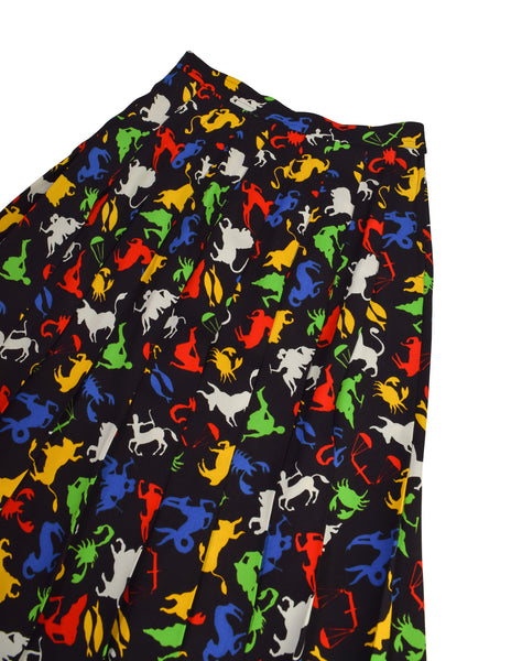 Yves Saint Laurent Vintage Multicolor Zodiac Star Sign Print Pleated Skirt