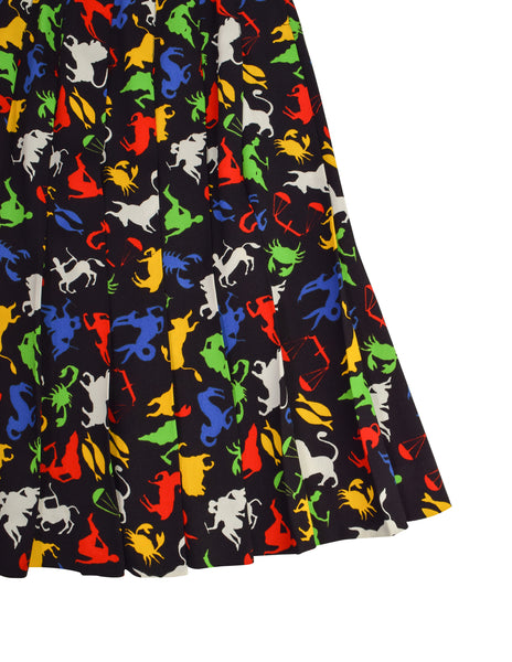 Yves Saint Laurent Vintage Multicolor Zodiac Star Sign Print Pleated Skirt