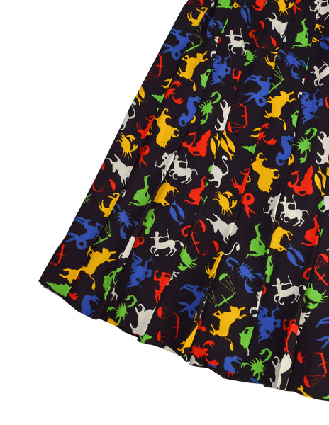 Yves Saint Laurent Vintage Multicolor Zodiac Star Sign Print Pleated Skirt