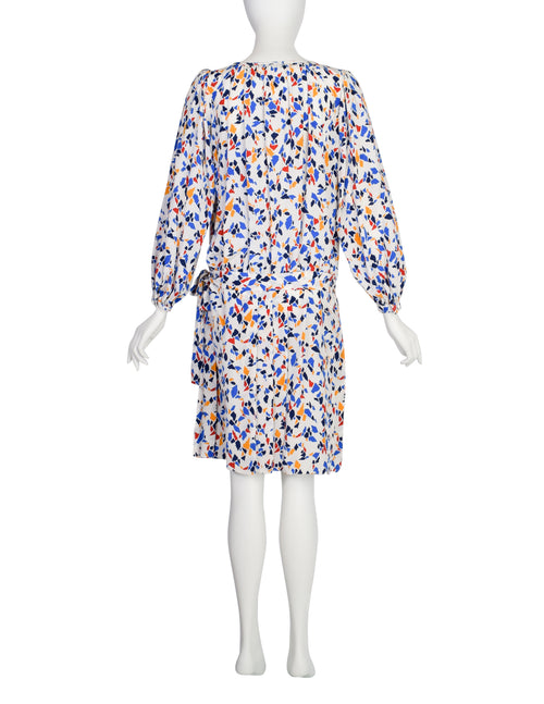 Blue silk yves saint laurent wrap dress deals