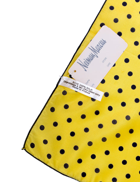 Yves Saint Laurent Vintage YSL Yellow and Black Polka Dot Silk Pocket Square Scarf