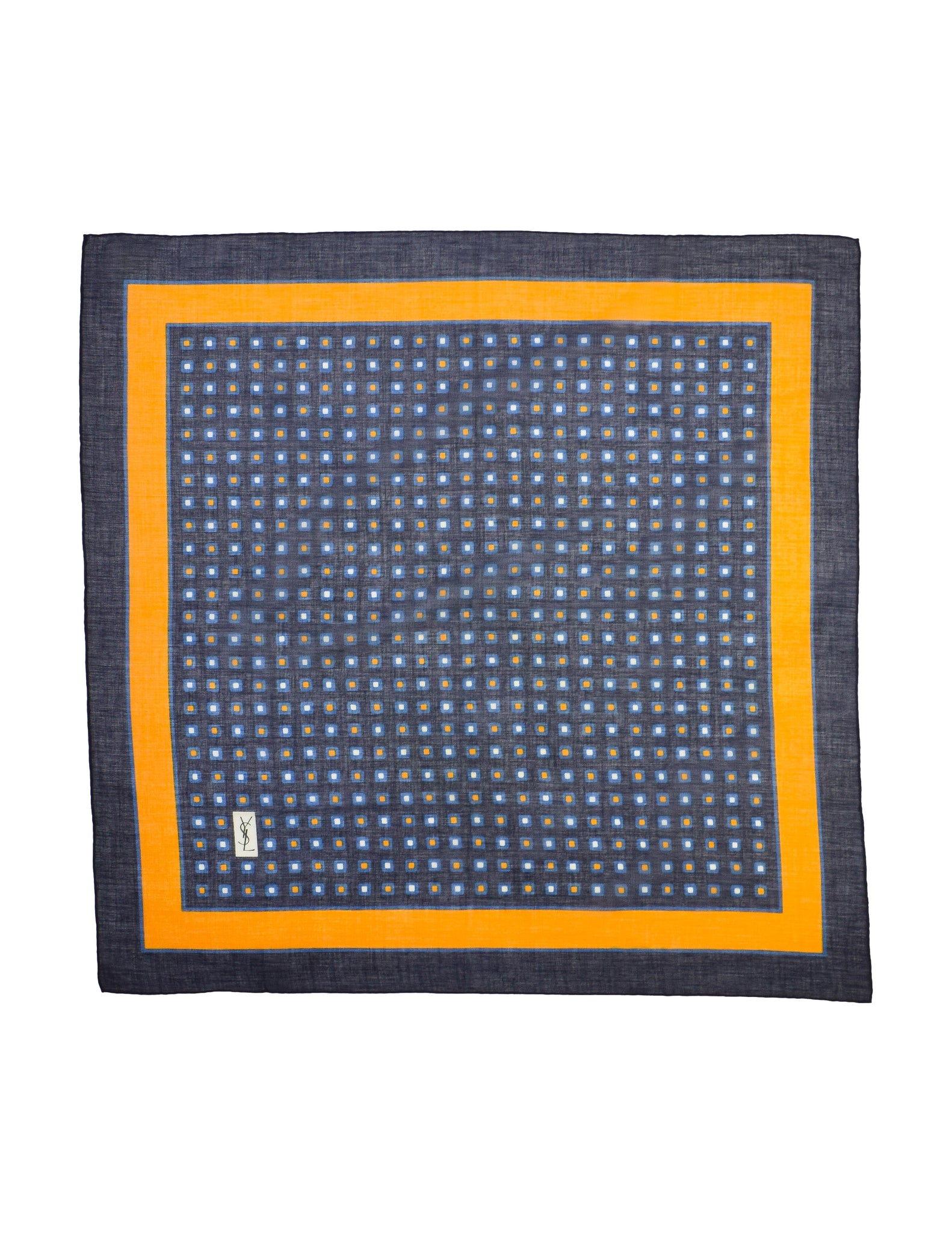 Yves Saint Laurent Vintage Blue Yellow White Graphic Square Print Cotton Scarf