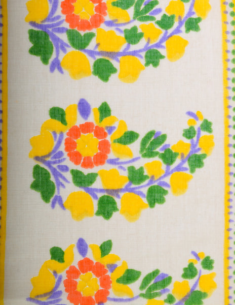 Yves Saint Laurent Vintage 1970s Navy Paisley Floral Cotton Scarf