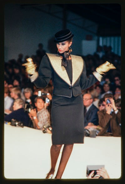 Yves Saint Laurent Vintage AW 1981 Black Gold Wide Lapel Cropped Jacket