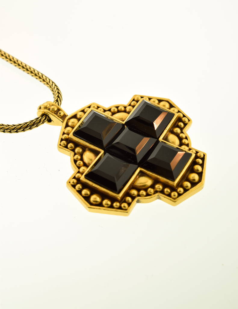 YSL Vintage Gold and Black Glass Maltese Cross Necklace – Amarcord