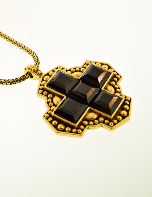 YSL Vintage Gold and Black Glass Maltese Cross Necklace – Amarcord
