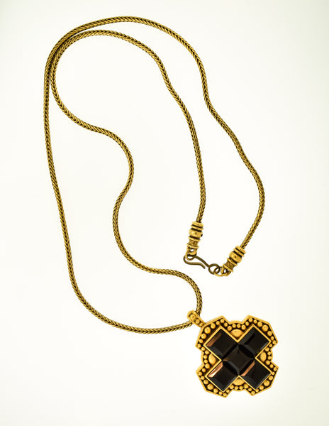 YSL Vintage Gold and Black Glass Maltese Cross Necklace