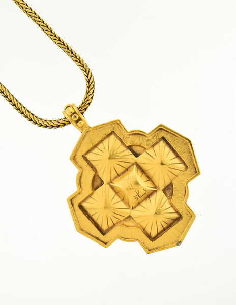 YSL Vintage Gold and Black Glass Maltese Cross Necklace
