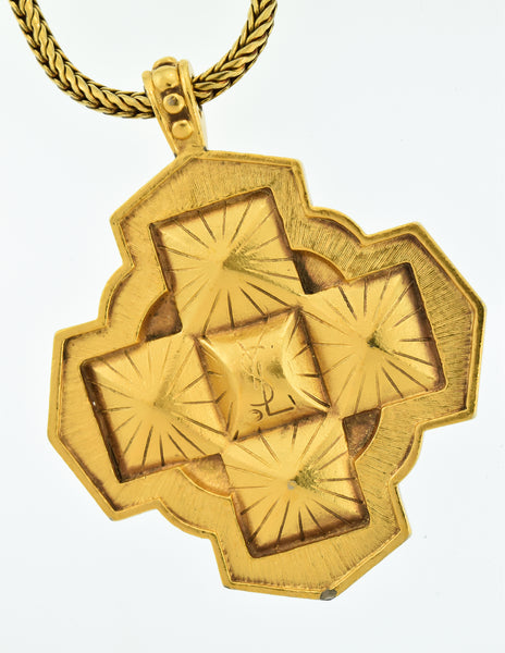 YSL Vintage Gold and Black Glass Maltese Cross Necklace