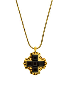 YSL Vintage Gold and Black Glass Maltese Cross Necklace