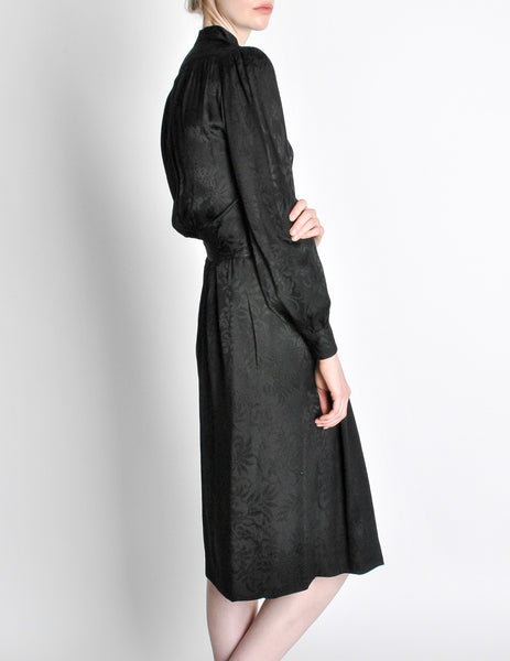 Saint Laurent Rive Gauche Black Silk Jacquard Secretary Dress