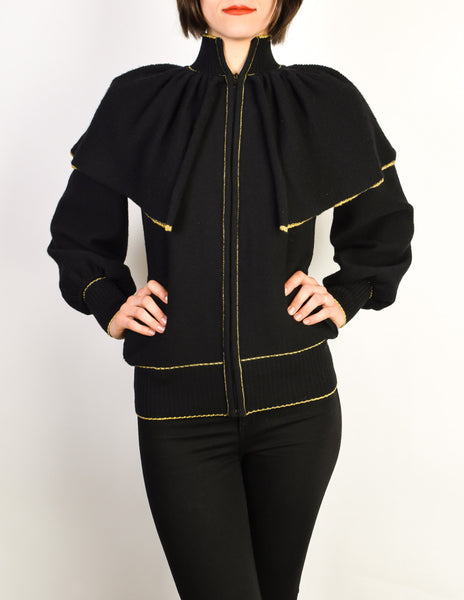 Yves Saint Laurent Vintage Black Capelet Collar Knit Sweater Jacket - Amarcord Vintage Fashion
 - 7