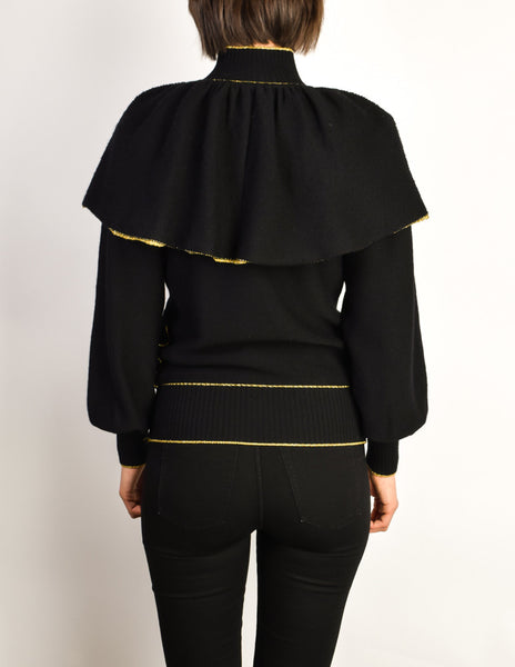 Yves Saint Laurent Vintage Black Capelet Collar Knit Sweater Jacket