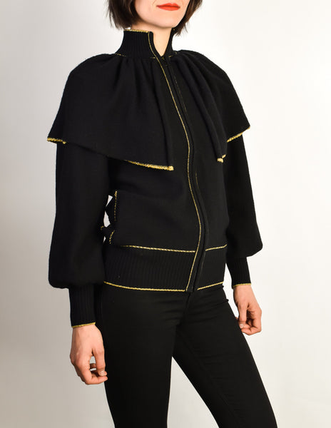 Yves Saint Laurent Vintage Black Capelet Collar Knit Sweater Jacket - Amarcord Vintage Fashion
 - 8