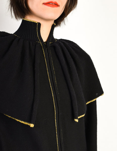 Yves Saint Laurent Vintage Black Capelet Collar Knit Sweater Jacket - Amarcord Vintage Fashion
 - 5