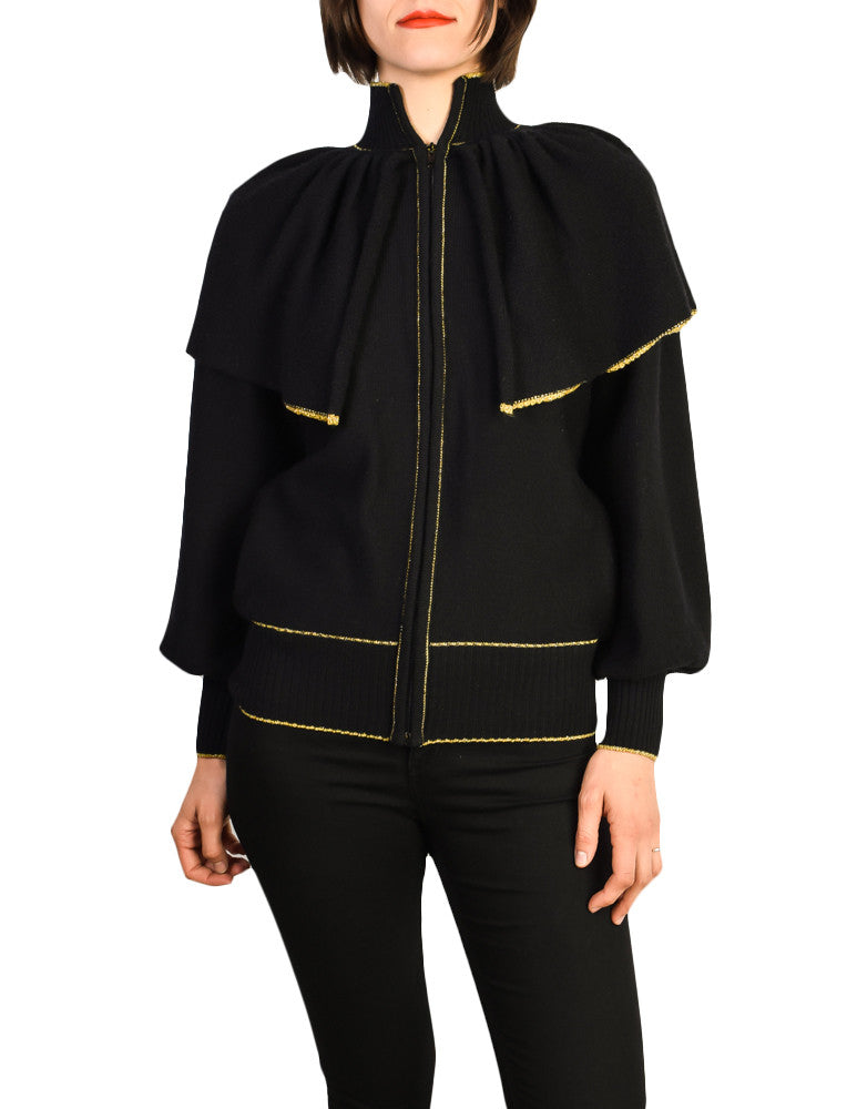 Yves Saint Laurent Vintage Black Capelet Collar Knit Sweater Jacket - Amarcord Vintage Fashion
 - 1