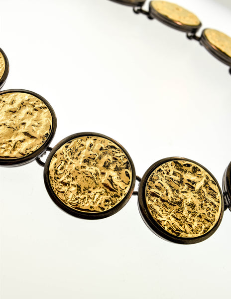 Yves Saint Laurent Vintage Numbered Runway Gold Nugget and Gunmetal Necklace, Bracelet, and Earrings Set