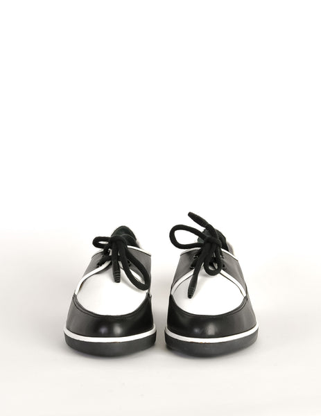 YSL Vintage Black & White Leather Creeper Sneakers