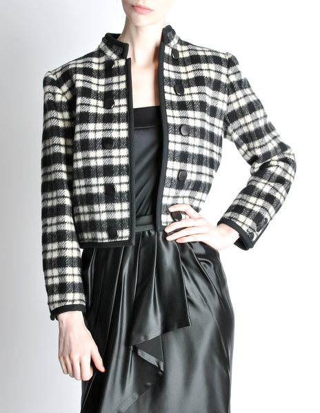 Saint Laurent Rive Gauche Vintage Plaid Wool Bolero Cropped Jacket - Amarcord Vintage Fashion
 - 3