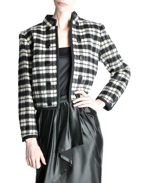 Saint Laurent Rive Gauche Vintage Plaid Wool Bolero Cropped Jacket - Amarcord Vintage Fashion
 - 1