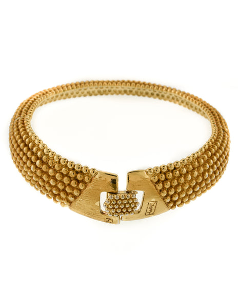 Yves Saint Laurent Vintage Gold Textured Choker Collar Necklace