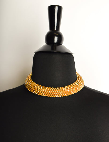 Yves Saint Laurent Vintage Gold Textured Choker Collar Necklace