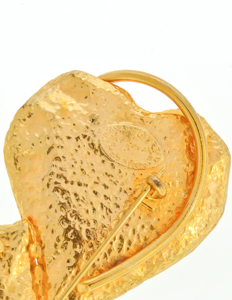 YSL Vintage Red & Orange Double Heart Gold Brooch