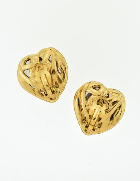 YSL Vintage Gold Green Gripoix Glass Heart Earrings - Amarcord Vintage Fashion
 - 6